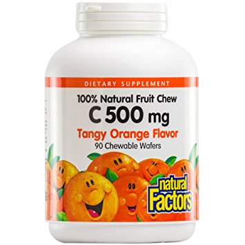 Natural Factors - Vitamin C 500mg, 100% Natural Fruit Chew, Tangy Orange, 90 Chewable Wafers