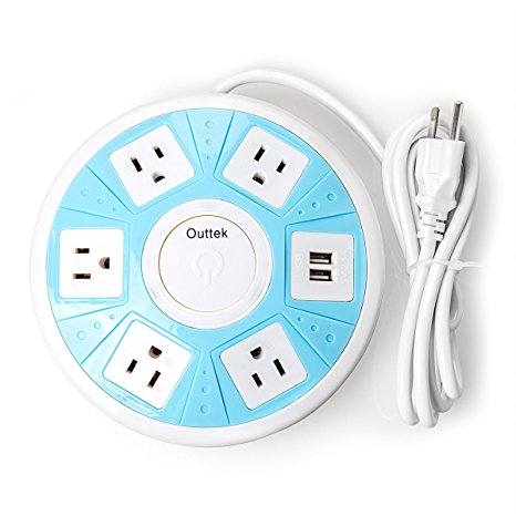 [2016 Upgraded] Power Strip, Outtek 15A/ 1650W Surge Protection Multi-Outlets with 6.5 ft. Power Cord , 5 AC Plugs and 2 USB Power Ports for Home/Office Electrics, UL Listed (Blue)
