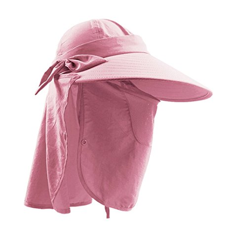 Women Ladies UV Protection Sun Hat, LC-dolida Wide Large Brim Sun Hats Beach Hat UPF 50  Sun Cap Removable Neck & Face Flap Cover Cap for Swimming Fishing Hiking Garden Work Outdoor Activities (Pink)