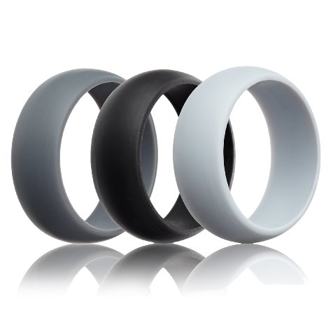 Mens Silicone Wedding Ring Wedding Band - 3 Rings Pack - 87mm Wide 2mm Thick - Black Gray Light Gray
