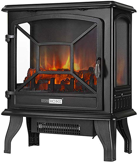 VIVOHOME 23 Inch 1400W Portable Free Standing Electric Fireplace Stove Heater with Realistic Log Flame Effect