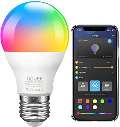 Govee LED Light Bulb Dimmable, Music Sync RGB Color Changing Light Bulb A19 7W 60W Equivalent, Multicolor Decorative No Hub Required Smart LED Bulb with APP for Party Home (Don't Support WiFi/Alexa)