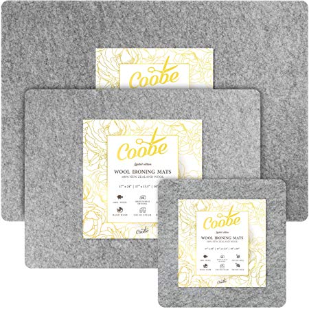 3-in-1 Set 17" X 24" Wool Pressing Mat for Quilting Large Size | 17" X 13.5" Medium Size | 10" X 10" Portable Size - 100% New Zealand Wool Ironing Pad, Perfect for All Ironing Station