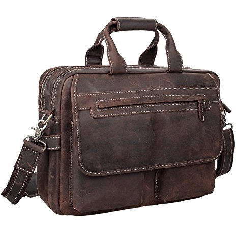 S-ZONE Crazy horse leather Shoulder briefcase for 16 Inch Laptop Bag