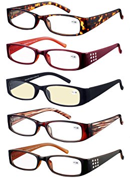 Eyecedar Reading Glasses Women 5-Pack Spring Hinges Oval Frames Included 5-Cloth Pouch And Computer Readers glasses  2.00