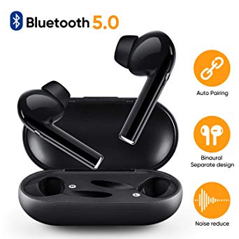 Wireless Earbuds, Bluetooth 5.0 Headphones Mini, Auto Pairing Stereo Wireless Earphones in Ear, Noise Canceling Earbuds with Mic & Charging Case, Sports Earphones for IOS Android Windows Smart Phone