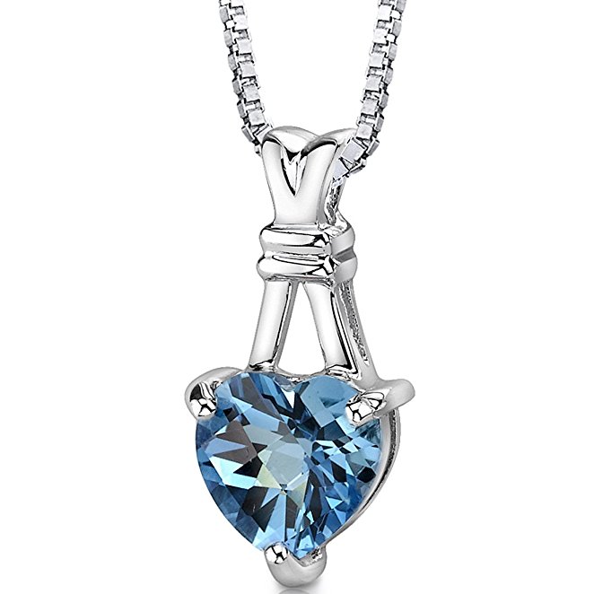 3.00 Carats Heart Shape Swiss Blue Topaz Pendant Necklace in Sterling Silver Rhodium Nickel Finish