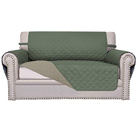 Easy-Going Sofa Slipcover Reversible Sofa Cover Furniture Protector Couch Shield Water Resistant Elastic Straps Pets Kids Children Dog Cat (Loveseat,Greyish Green/Beige)