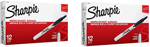 Sharpie 32701 Retractable Permanent Markers, Fine Point, Black, 2 Pack of 12 Count