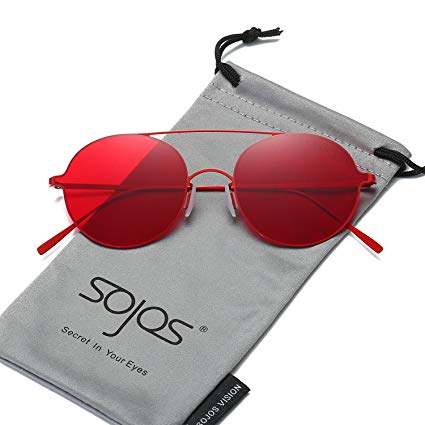 SOJOS Small Round Sunglasses Metal Frame Thin Lightweight Mirrored Lens SJ1068 SJ1084 SJ1087