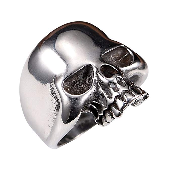 INRENG 316L Stainless Steel Men's Cool Skull Head Ring Punk New Jewelry