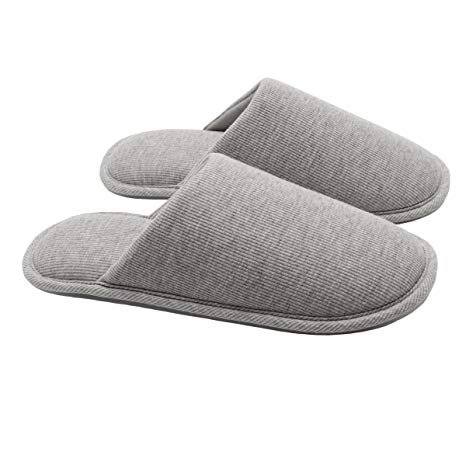 Ofoot Men's Organic Cotton Cozy Indoor Slippers, Memory Foam House Flat,Washable Slip On Home Shoes