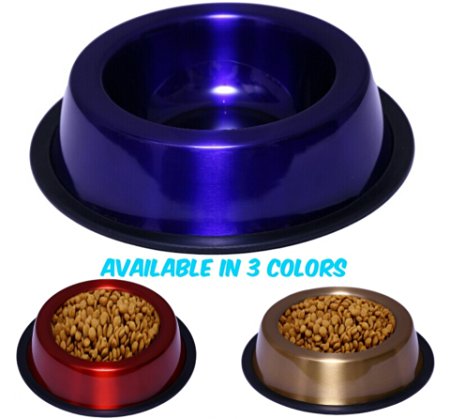 Mr. Peanut's Premium High Gloss Lacquer Coated Stainless Steel Dog Bowl * Rust Proof with Non-Skid Durable Natural Rubber Base That Won't Slip * 32oz (Dry Weight) Pet Feeding Bowl