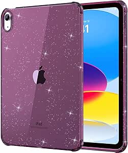 MoKo Clear iPad 10th Generation Case, iPad 10 Case, Slim & Lightweight Soft TPU Anti-Scratch Back with Shockproof Impact Resistant Raised Edge for 10th Gen iPad Case 2022, Glitter Dark Orchid