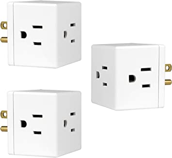 GE 3-Outlet Extender Wall Tap Cube, 3 Pack, Adapter Spaced Outlets, Easy Access Design, Grounded, 3-Prong, Perfect for Home or Travel, UL Listed, White, 46845