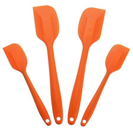 Silicone Spatula,Xpatee 4-piece 600ºF Heat-Resistant Baking Spatulas Non-stick Flexible Rubber Spatulas with Stainless Steel Core (Orange)