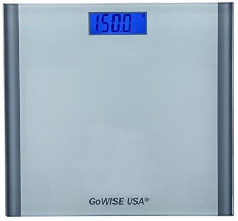 GoWISE USA Electronic Personal Digital Scale w/ Step-On Techonology & Wide Tempered Glass Platform & LCD Display w/ Backlight 400LB Capacity (White/Silver)