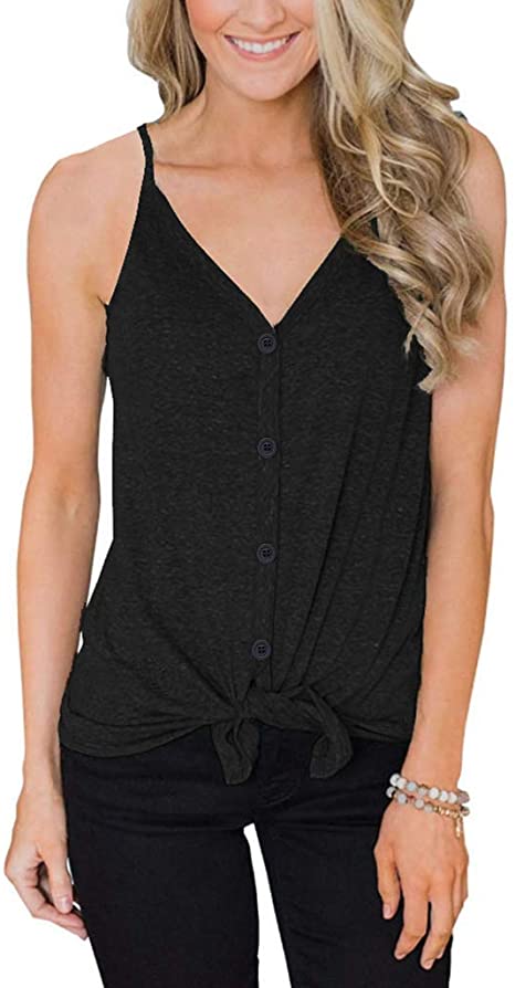 Ivvic Button Down V Neck Tank Tops For Women Casual Sleeveless Shirts Blouses.