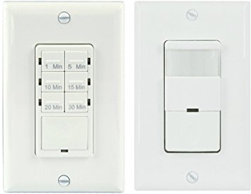 TOPGREENER Bathroom Fan Timer Switch and Light Sensor Switch Control,30 Minute Timer Preset - Occupancy Sensor PIR Wall Switch TDOS5-HET06A Single Pole 180° 500W, NEUTRAL WIRING REQUIRED, White