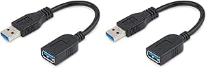 StarTech.com 6in Short USB 3.0 Extension Adapter Cable (USB-A Male to USB-A Female) - USB 3.1 Gen 1 (5Gbps) Port Saver Cable - Black (USB3EXT6INBK) (Pack of 2)