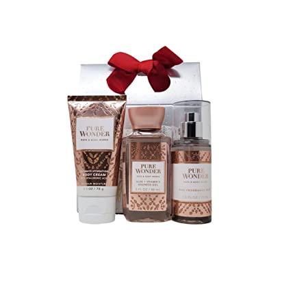 Bath & Body Works Pure Wonder Mini Gift Box Set Travel Size arranged in a festive gift box.