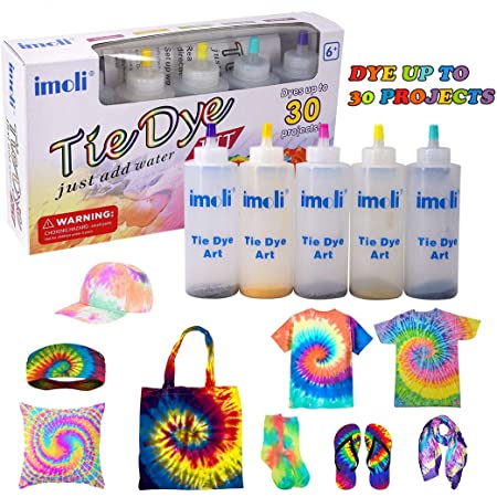 imoli 5 Neon Colors Kids Tie Dye Kit, One-Step Adults Tie Dye Set, Fabric Dyes Art Paint for Women, Men, Fashion DIY Gift, Textile, T-Shirt, Canvas Supplies