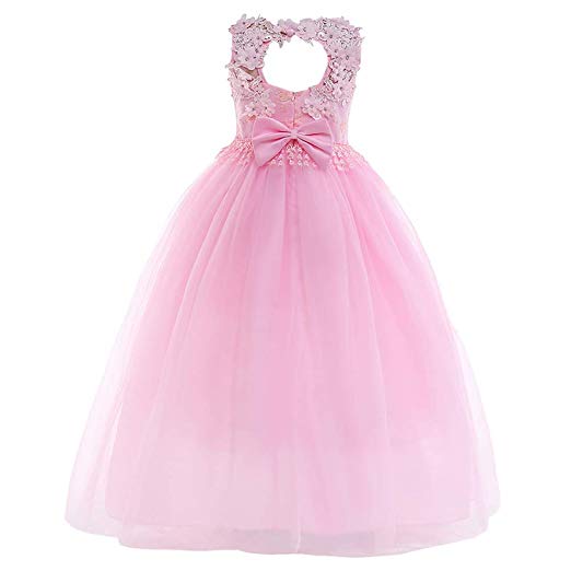 Girls Flower Vintage Lace Princess Long Dress for Kids Tulle Pageant Formal Party Wedding Floor Dance Evening Gown