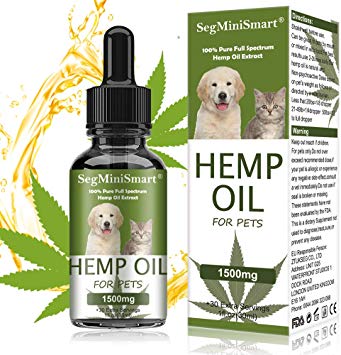 SEGMINISMART Hemp Oil for Dogs and Cats - 1500mg - Stress & Anxiety Relief - Advanced Formula - Hip & Joint Supplement - 100% Organic Pet Hemp Oil - Reduces Pain & Inflammation