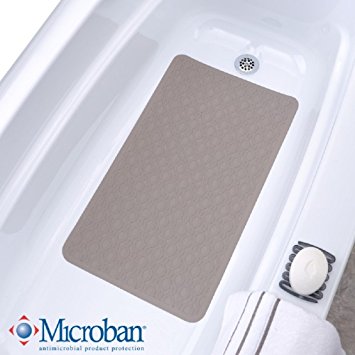 15" x 27" Mildew Resistant Large Rubber Safety Bath Mat With Microban - Tan