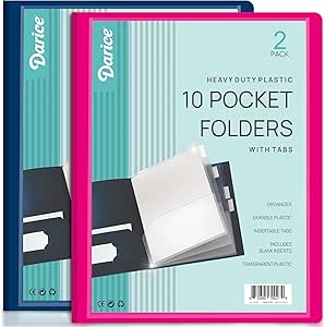 Darice 2 Pack 10 Pocket Folder - Double-Sided Multi Pocket Folder - Letter Size Paper Organizer for Office School - Pink & Blue