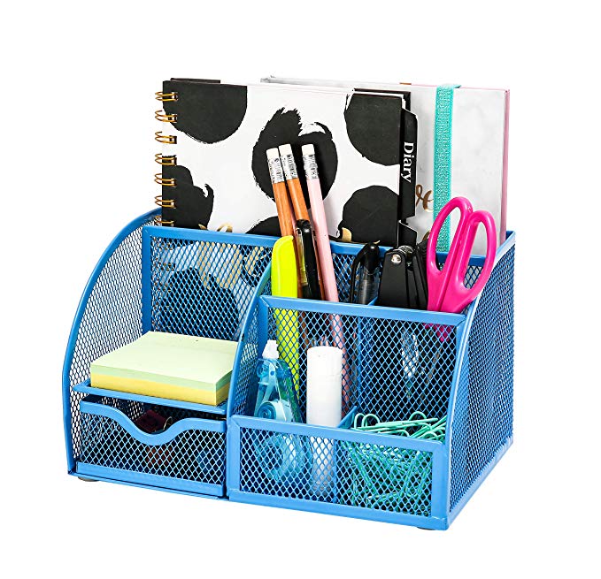 Exerz Mesh Desk Organizer Office with 6 Compartments   Drawer/Desk Tidy Candy/Pen Holder/Multifunctional Organizer Niagara Blue Trendy Color (EX348-NBLU)