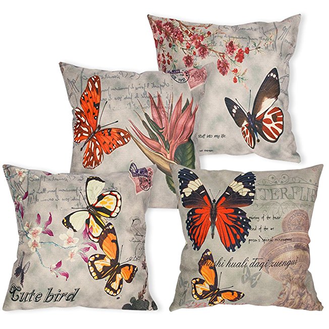 Throw Pillow Covers Decorative Pillowcases 18x18inch (4 pieces set) Pillow Cases Home Car Decorative (Drunk butterfly )