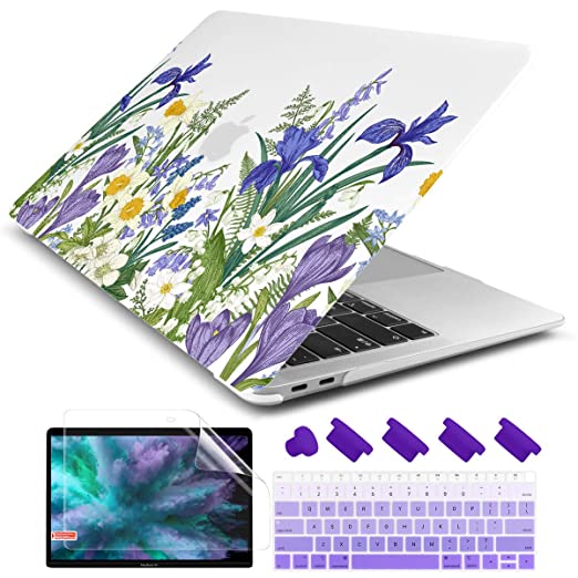 Dongke MacBook Pro 13 inch Case 2019 2018 2017 2016 Release A2159 A1989 A1706 A1708, Meadow & Floral Frosted Matte Hard Shell Cover & Keyboard Cover Compatible with MacBook Pro 13" with/Out Touch Bar