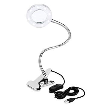 Magnifying Lamp, LED Tattoo Lamp with 2.5X Magnifying Glass Function, Adjustable Eyebrow Tattooing Manicure Makeup Eyelash Extension Shadowless Light for Beauty Salon, Portable USB Plug Desk Lamp with Clamp, Eye Protection Reading Light, Energy Saving Work Light