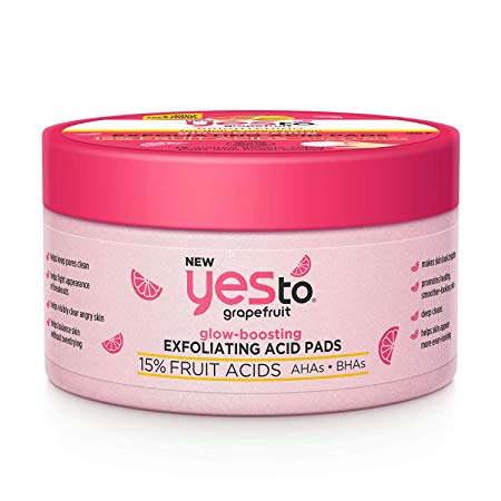Yes To Grapefruit Facial Glow-Boosting Exfoliating Acid Pads, 12 Count