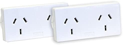 HPM D2/2WE Left and Right Extend 10A 2400W Double Adaptor 2-Pieces, White