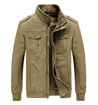 RongYue Men's Casual Cotton Military Jacket Spring Lightweight Outwear Coat