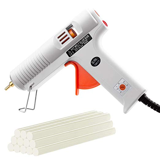 TOPELEK 100W High Professional Industrial Hot Glue Gun with Sticks(12pcs 110mm)-with Temperature Adjustable and Non-drip Nozzle for Crafts DIY Projects Home Repair – White