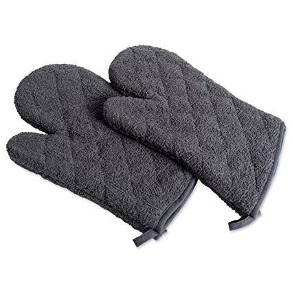 DII Cotton Terry Oven Mitts, 7 x 13"  Set of 2, Heat Resistant and Machine Washable Kitchen Gloves for Cooking and Baking-Mineral Gray