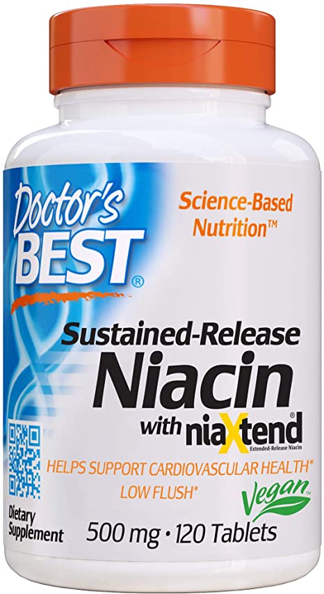 Doctor's Best Time-Release Niacin with niaxtend, Non-GMO, Vegan, Gluten Free, 500 mg, 120 Tablets