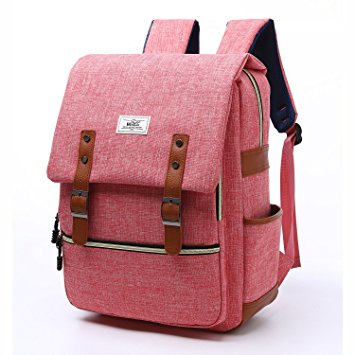 Vintage Laptop Backpack, Kacat 15.6 Inch Canvas Backpack with Laptop Sleeve for School Travel Hiking (pink)