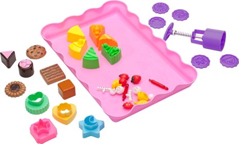 Deluxe Cake and Cookie Sand Molds Kit (37 pcs) with Play Tray - Compatible with Kinetic Sand, Sands Alive, Brookstone, Waba, Moon Sand and All Other Molding Play Sand Brands - (Sand NOT included)