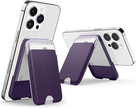 Caseology Nano Pop Magsafe Wallet Stand [Powerful Double Structure] Non-Slip Silicon and Magnetic Card Holder Stand for iPhone 14 13 12 11, Not Compatible with 13/12 Mini - Grape Purple