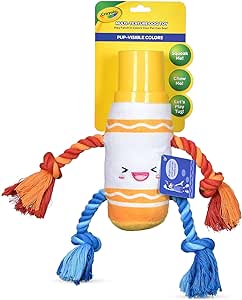 Crayola for Pets Yellow Marker Rope Plush Squeaker Dog Toy, 6”, Pup-Visible Color Toys Dogs See Best, Mixed Material Enrichment Dog Toy with Chew Ropes, Rubber Cap, Plush Body with Squeaker