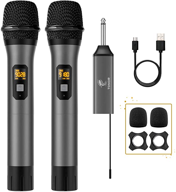 Wireless Microphone, TONOR UHF Dual Cordless Metal Dynamic Mic System with Rechargeable Receiver, for Karaoke Singing, Wedding, DJ, Party, Speech, Church, Class Use, 200ft (TW-630)