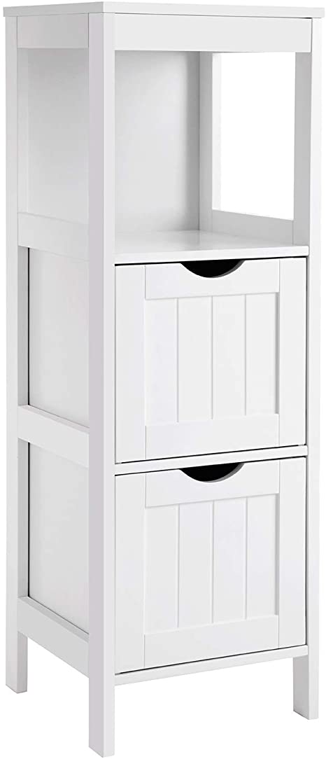 VASAGLE Floor Cabinet, Multi-Functional Bathroom Organizer, Storage Rack Stand, 2 Drawers UBBC42WT
