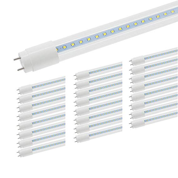 4FT Glass LED Light Fixture 5000K, Romwish 48" 18W(40W Fluorescent Replacement) 4FT Glass LED Bulbs for Garage, LED Tube Daylight, Dual-end Powered, 2000LM, Works Without Ballast, Clear Cover(25 Pack)