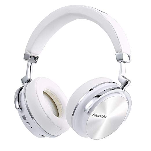 Bluedio Turbine Active Noise Cancelling Bluetooth Headphones, Wireless Earphones Portable with Microphone Bluetooth 4.2 Headset Remote Call (White)