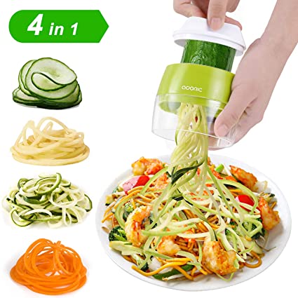 Handheld Spiralizer Vegetable Slicer 3 in 1 Spiralizer Grater Slicer for Vegetables, Spaghetti, Fruit, Thick and Thin Pasta Spirals, Easy to Clean Best for Low Carb/Paleo/Gluten-Free Meals (Green)