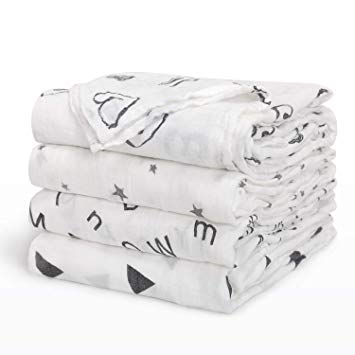 Baby Swaddle Blanket Upsimples Unisex Swaddle Wrap Soft Silky Bamboo Muslin Swaddle Blankets Neutral Receiving Blanket for Boys and Girls, Large 47 x 47 inches, Set of 4-Heart/Star/Alphabet/Triangle